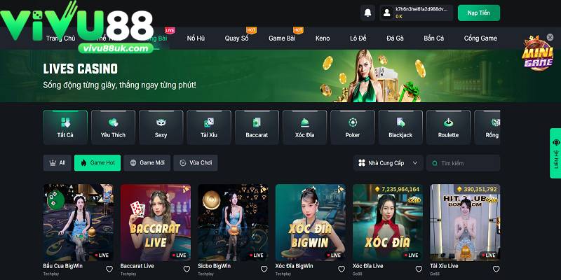 Vivu88: Nhà cái uy tín chính chủ, nạp rút siêu tốc 20s Sảnh live casino chân thực như sòng bài Las Vegas